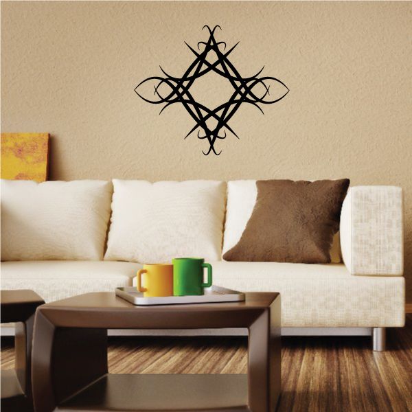 Tribal pinstripe wall decal with black interlaced star motif