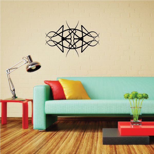 Tribal vinyl wall decal with black abstract pinstripe swirl design