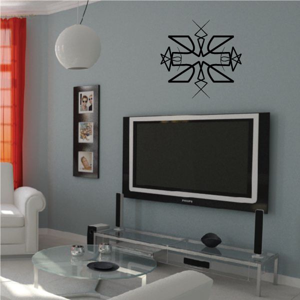 Black tribal geometric wall decal with pinstripe star-like shapes