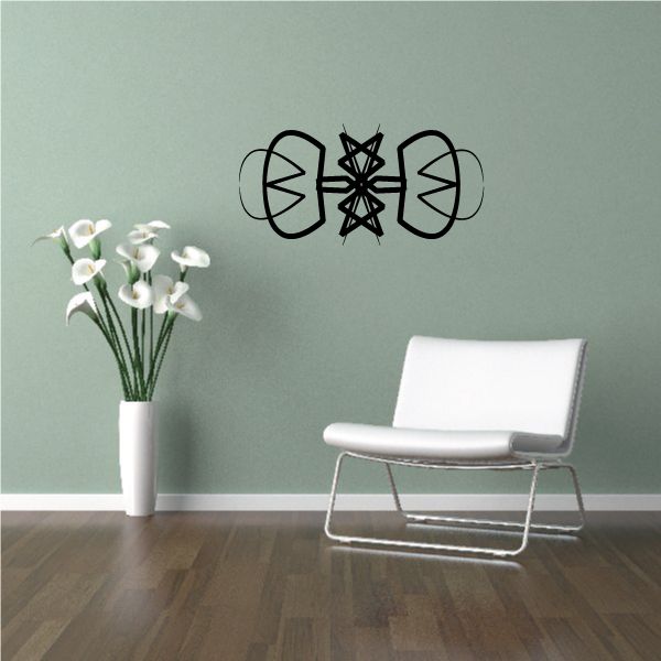 Tribal pinstripe wall decal with circular arrow-like symbols, black vinyl