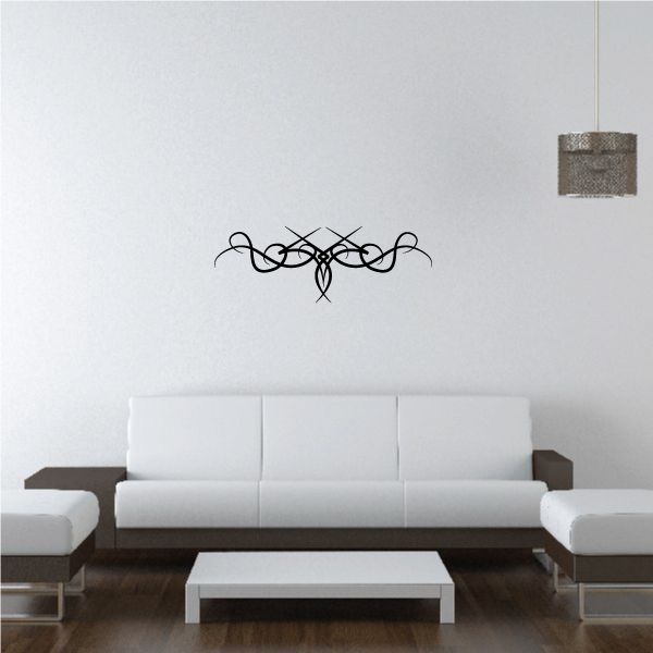 Tribal pinstripe wall decal with black scroll and ribbon design