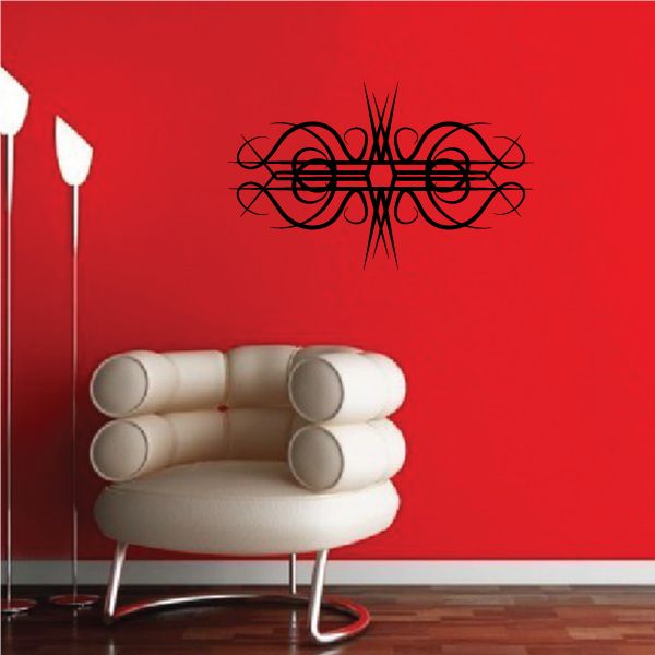 Tribal pinstripe wall decal, black ornamental swirl design