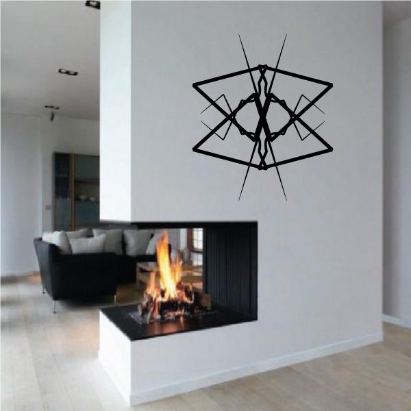Tribal pinstripe wall decal with black geometric starburst lines on light wall