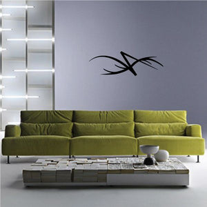 Tribal pinstripe wall decal with black arrow and feather shapes