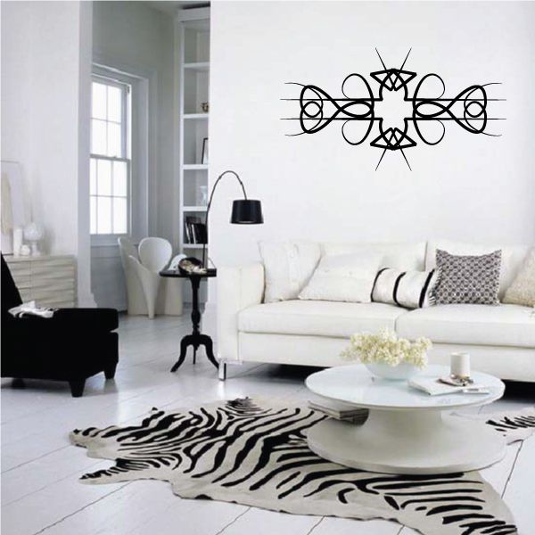 Tribal pinstripe wall decal in black, vinyl geometric swirl design