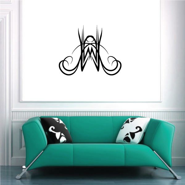 Tribal pinstripe wall decal with black decorative monogram letter