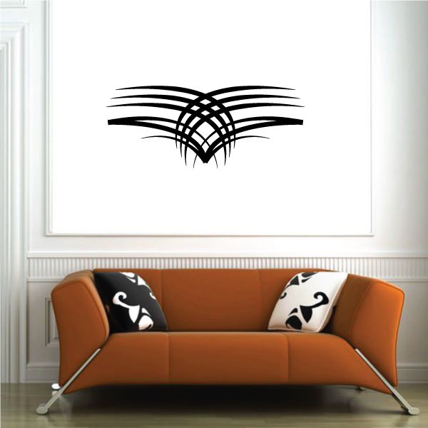 Tribal pinstripe vinyl wall decal with black geometric wing design