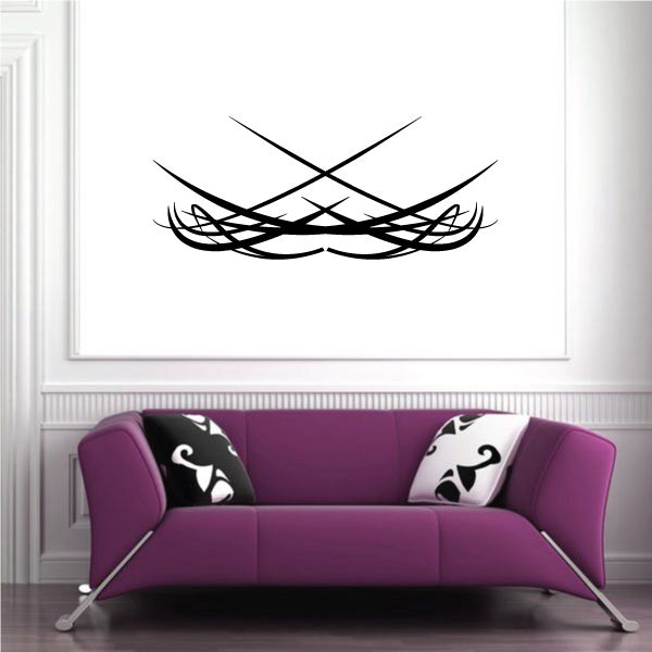 Black tribal pinstripe wall decal with swooping mustache graphic