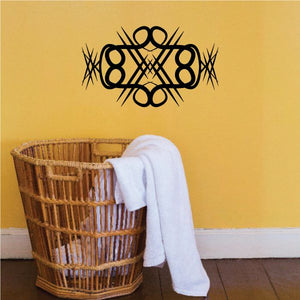 Tribal pinstripe vinyl wall decal, black geometric 8-shape with spiky line accents