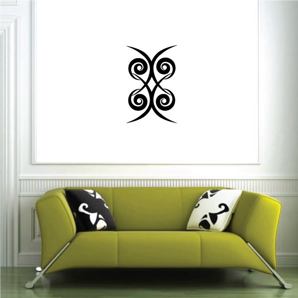 Black tribal swirl vinyl wall decal with curling motifs
