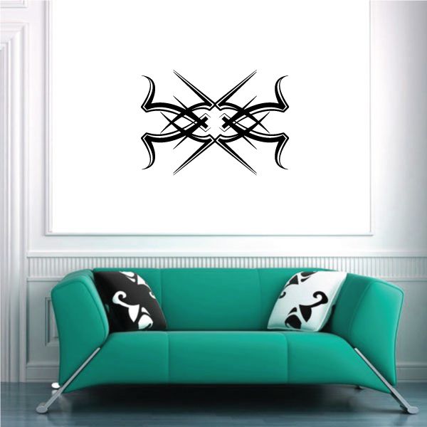 Tribal pinstripe wall decal, black X with intersecting line art