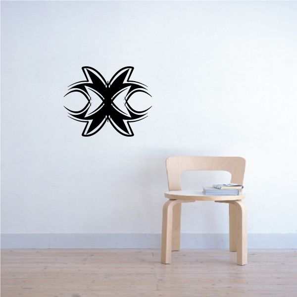 Tribal pinstripe wall decal, black starburst flower design