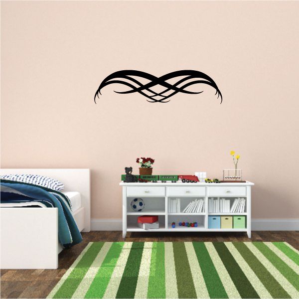 Black tribal pinstripe vinyl wall decal with curved knot-like lines
