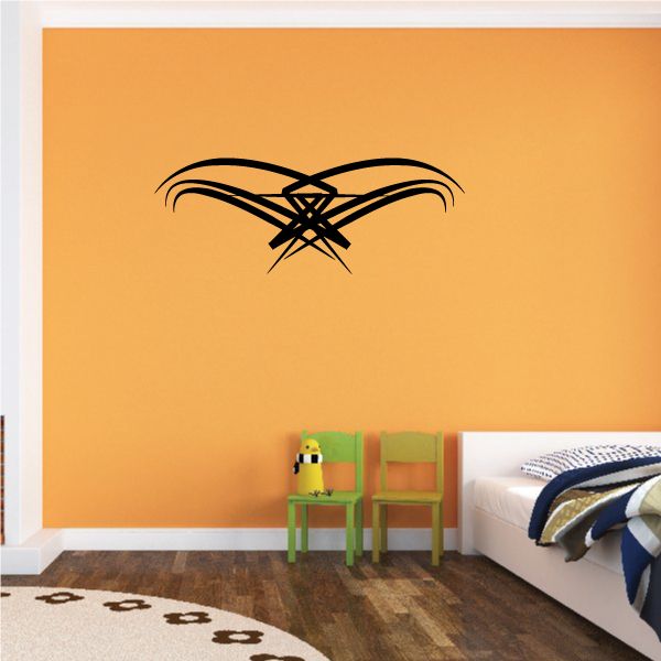 Tribal pinstripe wall decal, black starburst with crossed line details