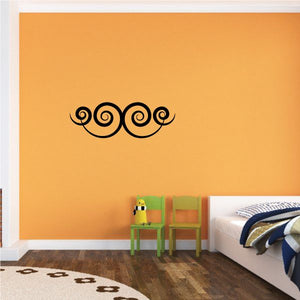 Tribal swirl pinstripe wall decal with three black curved motifs