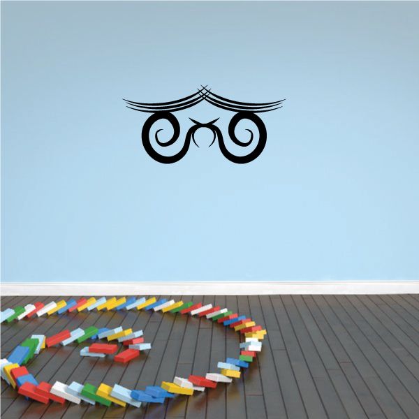 Black tribal swirl vinyl wall decal with pinstripe-style detailing