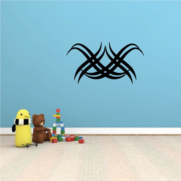 Tribal pinstripe wall decal, black interwoven swirl design