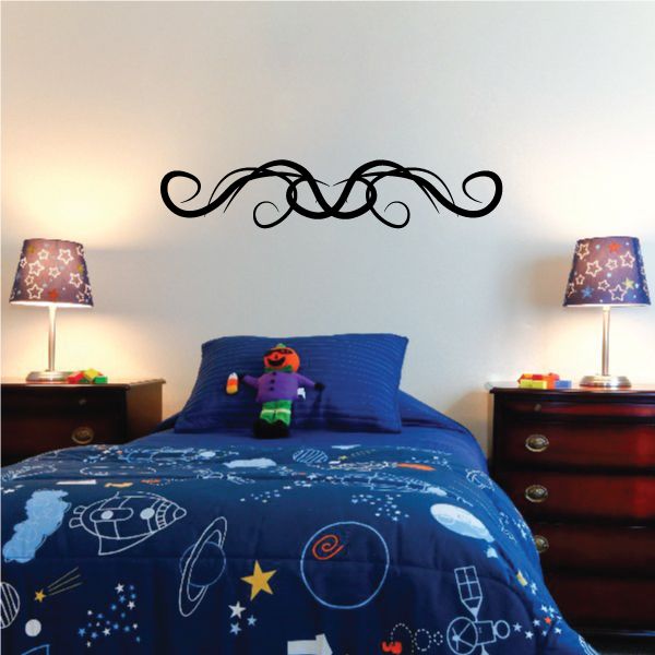 Tribal swirl wall decal in black vinyl, decorative pinstripe style