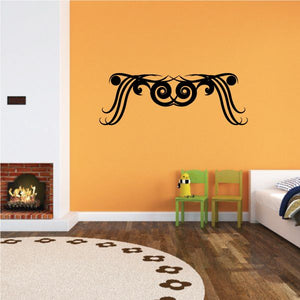 Tribal pinstripe wall decal with black scrollwork flourish and dot accents
