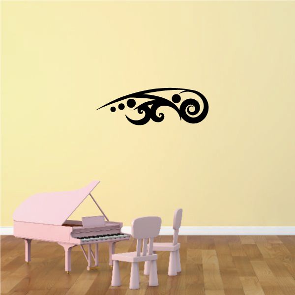Tribal pinstripe wall decal with black swirl and dot accents