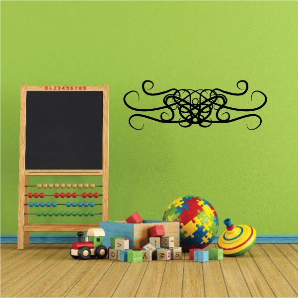 Tribal pinstripe vinyl wall decal, black swirl design