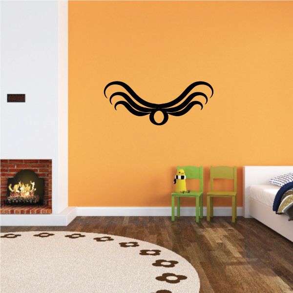 Black tribal pinstripe wall decal with curved wing motifs and central dot