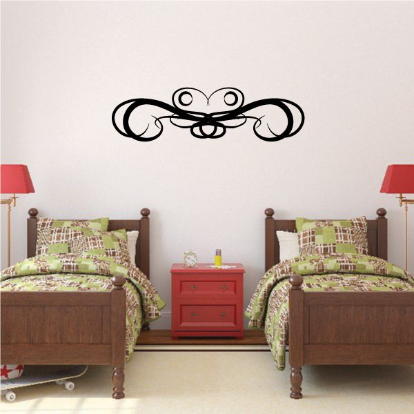 Tribal pinstripe wall decal, black swirl design with central knot and two small circles