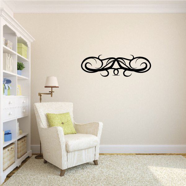 Tribal pinstripe wall decal vinyl sticker, black ornate swirl pattern