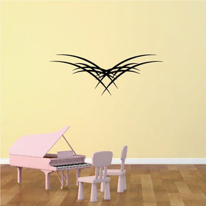 Tribal pinstripe wall decal: black cross-hatched bird graphic with curved wings