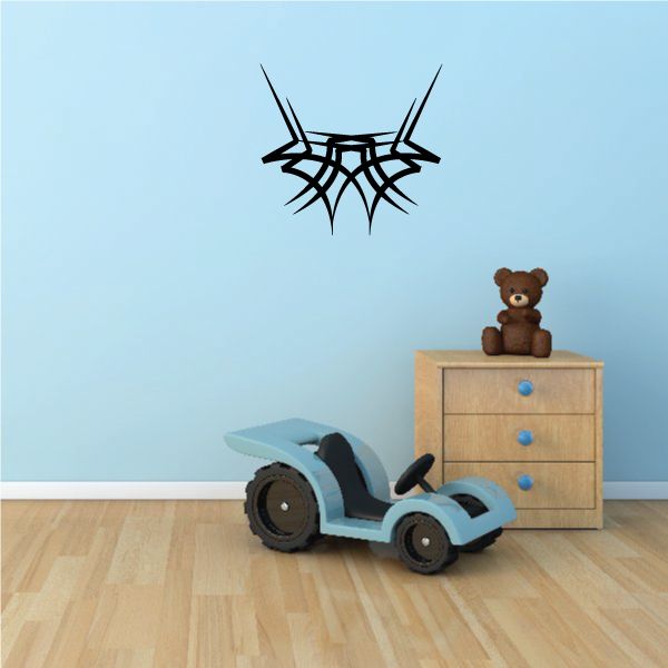 Tribal pinstripe wall decal with black spiderweb-style graphic
