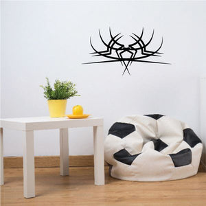 Black tribal antlers wall decal with pinstripe lines and spiderweb accents