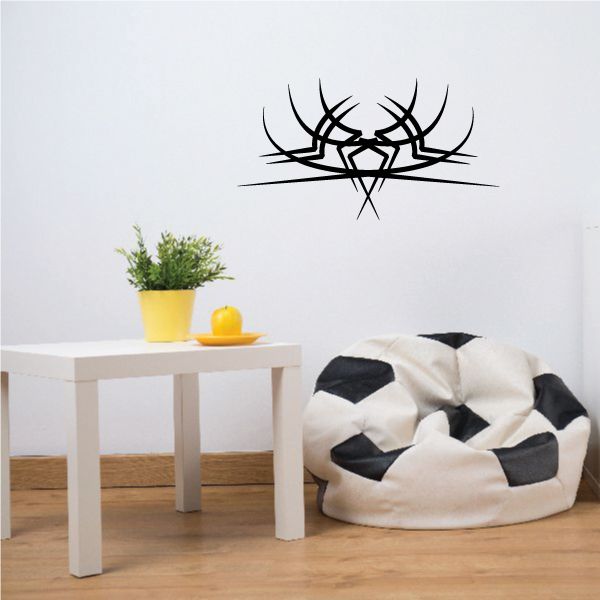 Black tribal antlers wall decal with pinstripe lines and spiderweb accents