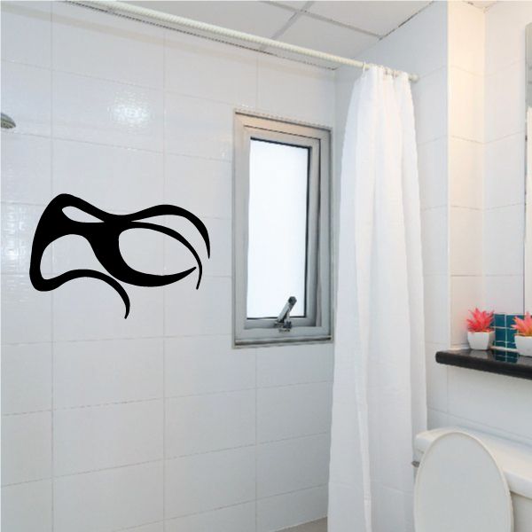 Black tribal pinstripe wall decal vinyl sticker with swirl design, placed on wall