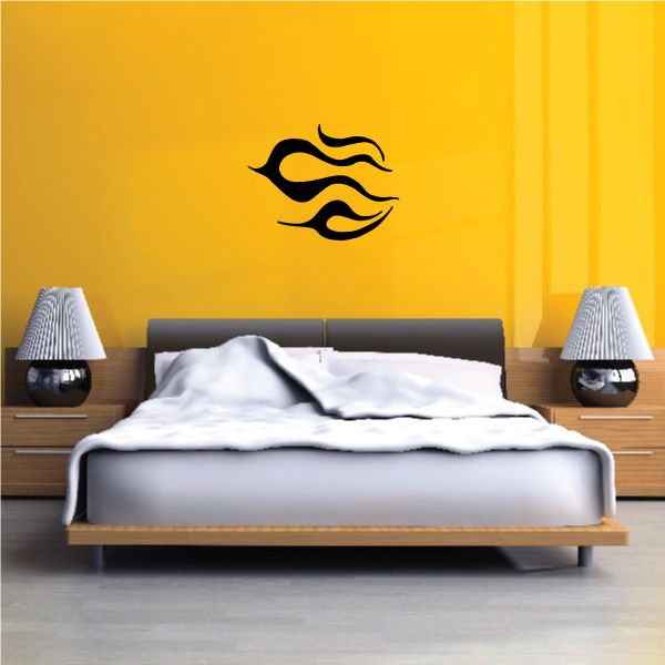 Tribal pinstripe wall decal with black flame-like graphic