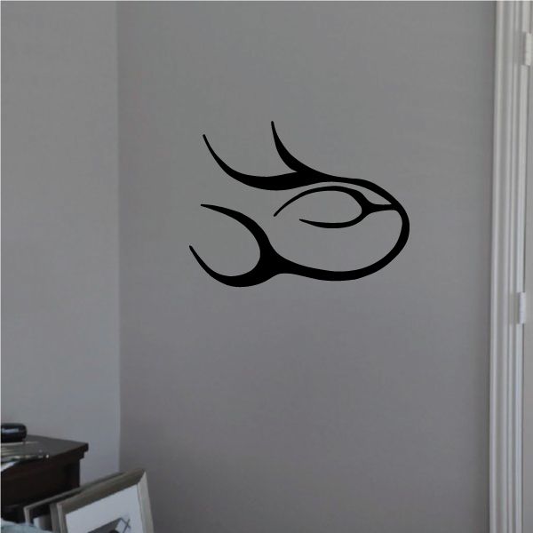 Tribal pinstripe wall decal with black tribal symbol, vinyl-style graphic