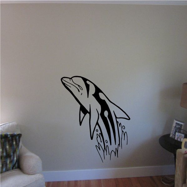 Image of Tribal Splashing Up Dolphin Decal