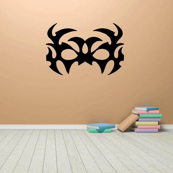 Black tribal spooky mask wall decal with horned skull design