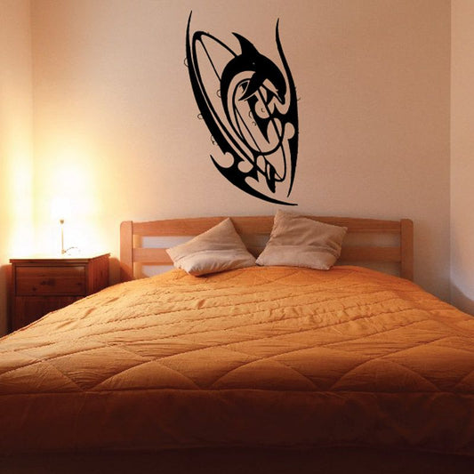 Image of Tribal Tattoo Surf Board and Dolphin Decal