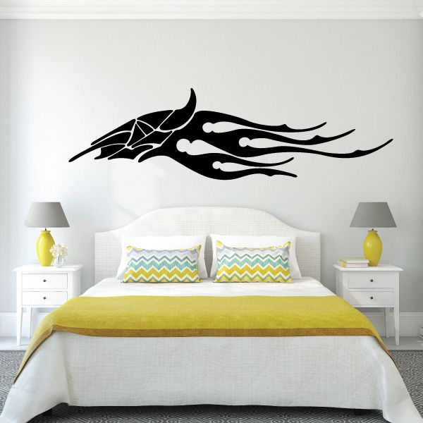 Tribal vehicle pinstripe vinyl decal, black tribal flame graphic on wall