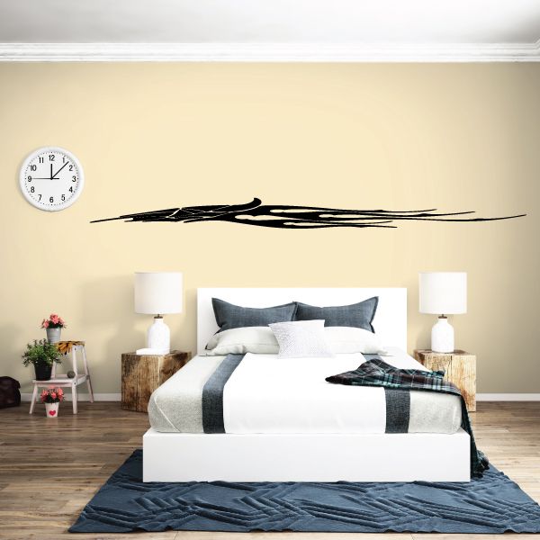 Tribal pinstripe vinyl decal, black horizontal wall sticker with stripe accents.