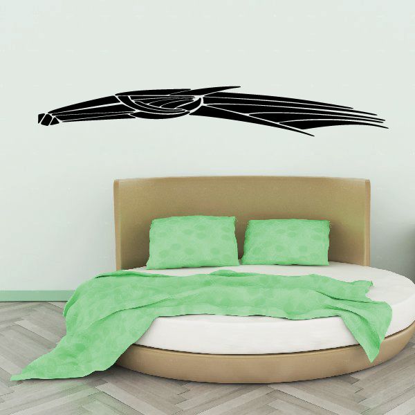 Tribal vehicle pinstripe vinyl decal, black stylized car silhouette on wall