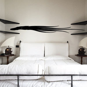 Black tribal pinstripe vinyl wall decal with sweeping vehicle-style lines