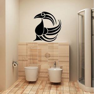 Black tribal bird pinstripe vinyl wall decal with sweeping lines and beak