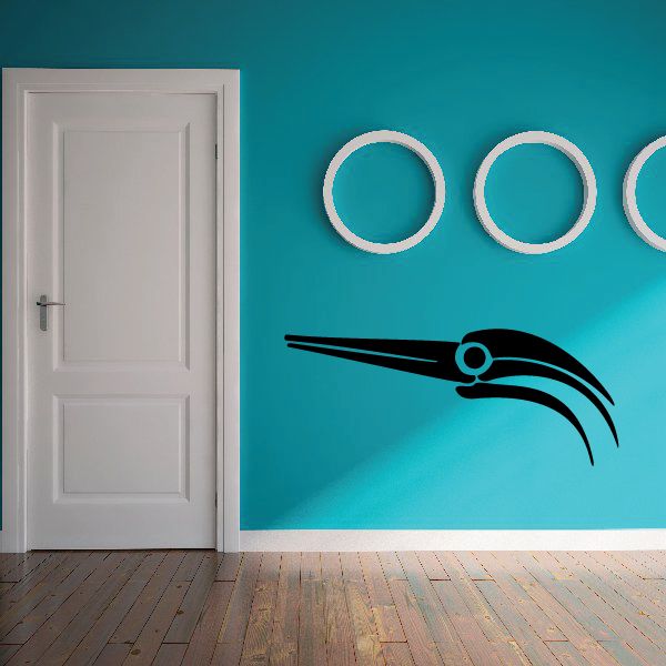 Tribal pinstripe vinyl car decal with black winged graphic and circle accents