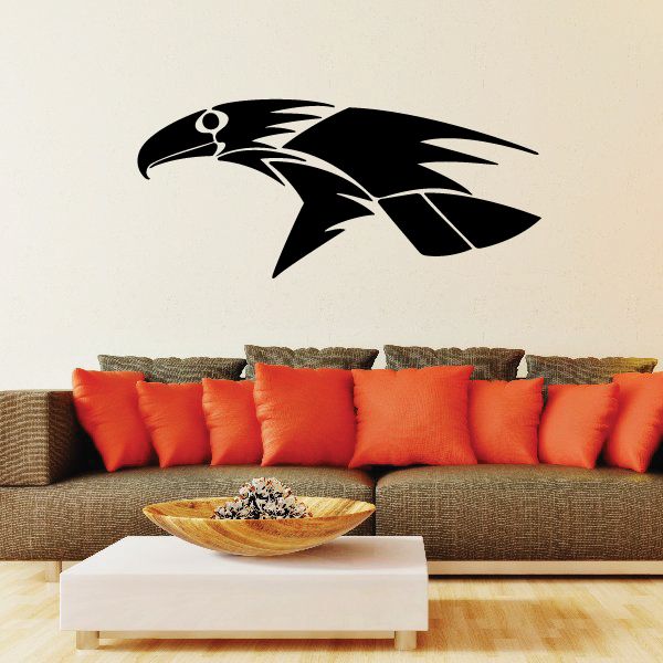 Tribal vehicle pinstripe vinyl decal, black stylized vehicle shape on wall