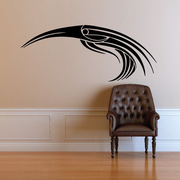 Tribal pinstripe vehicle vinyl decal, black stylized graphic with curved tail