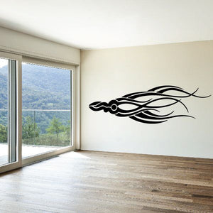 Black tribal vehicle pinstripe wall decal with flowing swirl lines