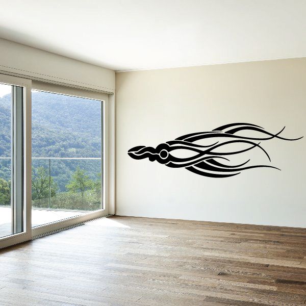 Black tribal vehicle pinstripe wall decal with flowing swirl lines