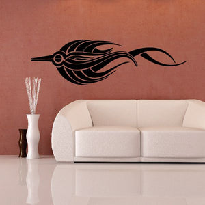 Black tribal pinstripe wall decal with winged vehicle flame design