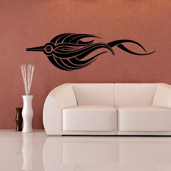 Black tribal pinstripe wall decal with winged vehicle flame design